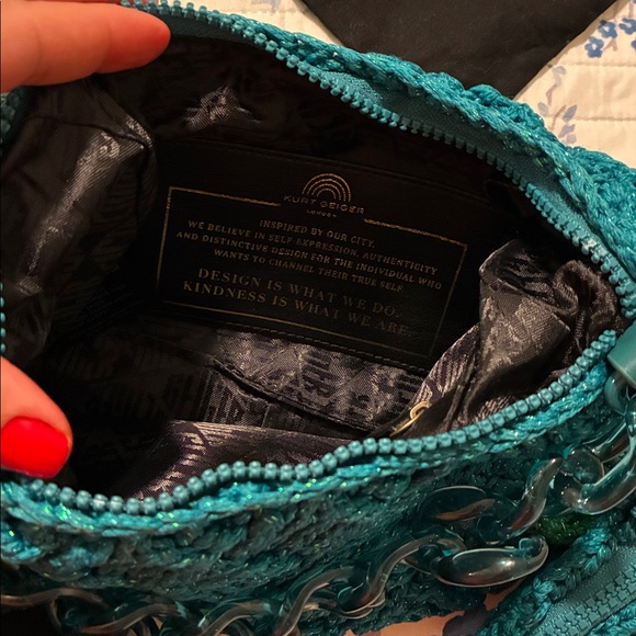 Kurt Geiger Teal Knit Bag with Chain Accent - Picture 8 of 10